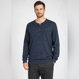 J. Crew Henley Sweater Mens Size Large L Navy Long Sleeve Pullover Rugged Cotton